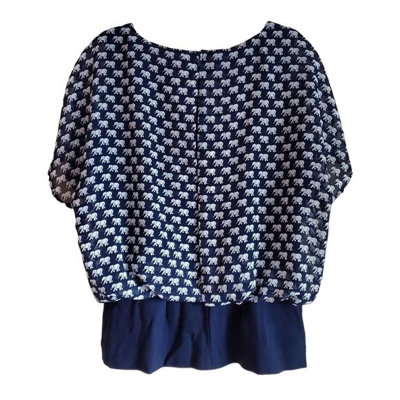 CABI Women's S Top Blue Ole Parade Elephant Wide Waist Band Slit Back Lined 36" - Picture 8 of 8